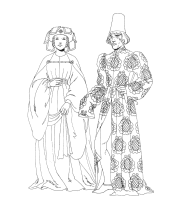 A coloring page of middle ages clothing